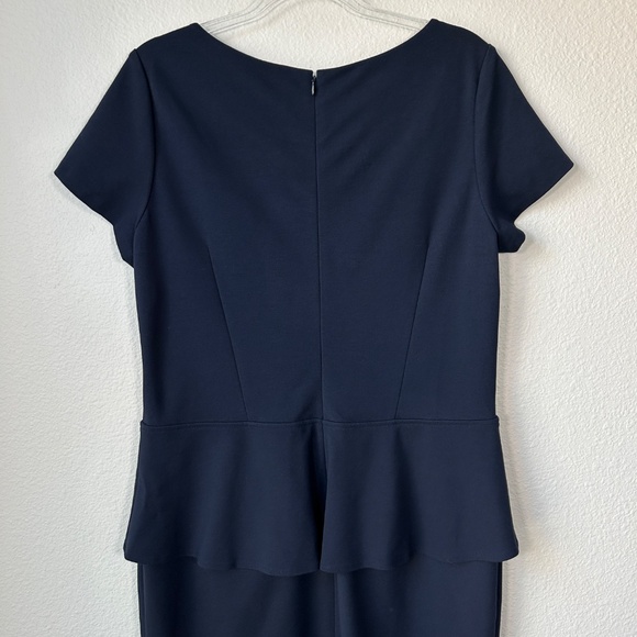 Lafayette 148 size 14 ponte knit peplum sheath dress navy short sleeve midi - Picture 7 of 11